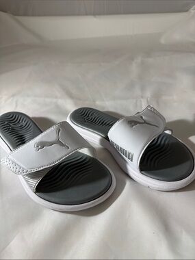Puma White & Dark Gray Adjustable Slide Sandals Size 6